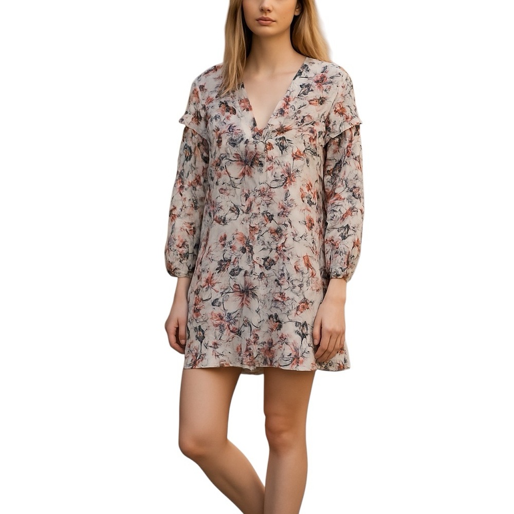 PARKER FLORAL PULLOVER LONG SLEEVE MINI DRESS XS